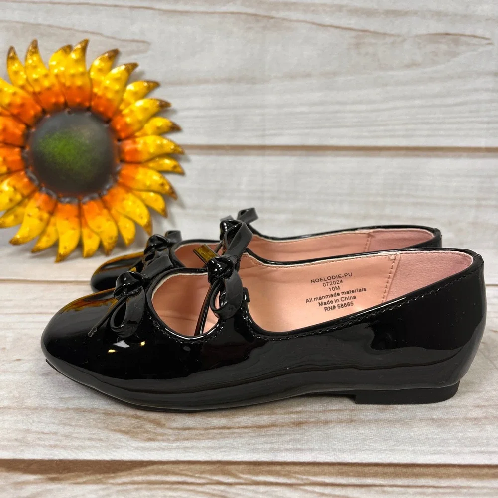 Nordstrom Noelodie Black Patent Mary Jane Bow Flats Kids Shoes Dress Bows 10